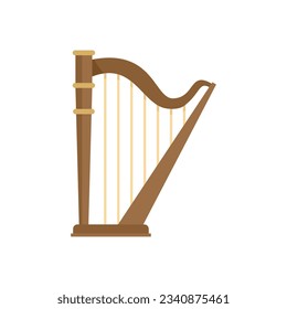 Vector plano del icono del arpa irlandés. Instrumento de música celta. Lira dorada o arpa aislada