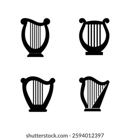 Irish harp silhouette, Celtic vector, traditional Irish instrument clipart, St. Patrick's Day decoration, musical harp icon, vintage harp illustration, Irish culture symbol, black harp design