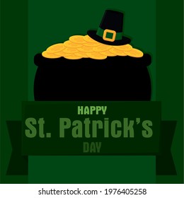 Irish hat ang golden coins in a pot Saint patricks day Vector illustration