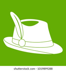 Irish hat icon white isolated on green background. Vector illustration