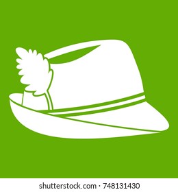 Irish hat icon white isolated on green background. Vector illustration