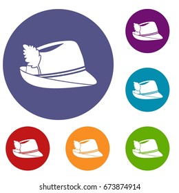 Irish hat icons set in flat circle reb, blue and green color for web