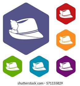 Irish hat icons set rhombus in different colors isolated on white background