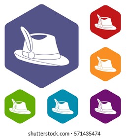 Irish hat icons set rhombus in different colors isolated on white background