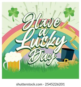 Irish holiday. Coke, leprechaun hat, and gold coins in the background. St Patrick's Day background concept. Flat vector illustration.