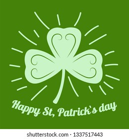 Irish holiday Happy Patricks day clover plant traditional symbol vector Ireland festival or party alcohol beer or whiskey and celebration and greeting shamrock and lettering congratulation or wish