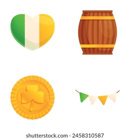 Irish holiday icons set cartoon vector. Various symbol of saint patrick day. Irish celebration element