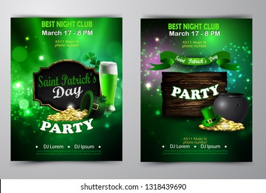 Irish holiday Saint Patrick s Day. Party poster, disco night placard