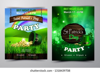 Irish holiday Saint Patrick s Day. Party poster, disco night placard