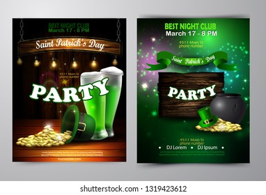 Irish holiday Saint Patrick s Day. Party poster, disco night placard