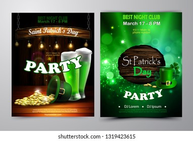 Irish holiday Saint Patrick s Day. Party poster, disco night placard