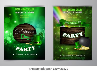 Irish holiday Saint Patrick s Day. Party poster, disco night placard