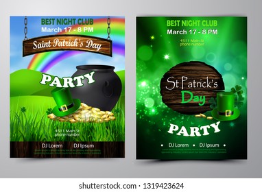 Irish holiday Saint Patrick s Day. Party poster, disco night placard