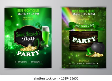 Irish holiday Saint Patrick s Day. Party poster, disco night placard