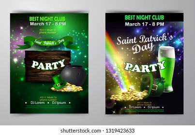 Irish holiday Saint Patrick s Day. Party poster, disco night placard
