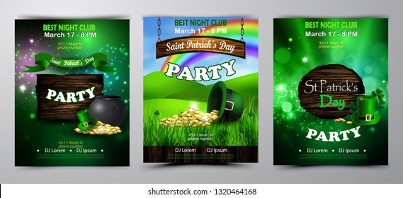 Irish holiday Saint Patrick s Day. Party poster, disco night placard