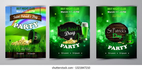 Irish holiday Saint Patrick s Day. Party poster, disco night placard