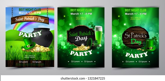 Irish holiday Saint Patrick s Day. Party poster, disco night placard