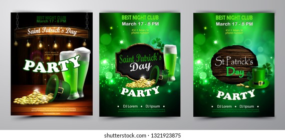 Irish holiday Saint Patrick s Day. Party poster, disco night placard