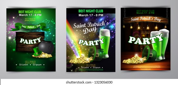 Irish holiday Saint Patrick s Day. Party poster, disco night placard