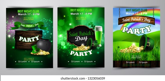 Irish holiday Saint Patrick s Day. Party poster, disco night placard
