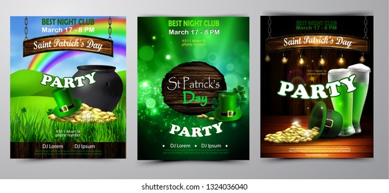 Irish holiday Saint Patrick s Day. Party poster, disco night placard