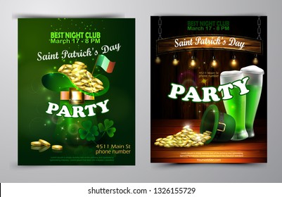 Irish holiday Saint Patrick s Day. Party poster, disco night placard