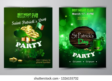 Irish holiday Saint Patrick s Day. Party poster, disco night placard