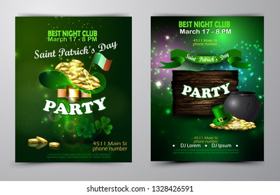 Irish holiday Saint Patrick s Day. Party poster, disco night placard