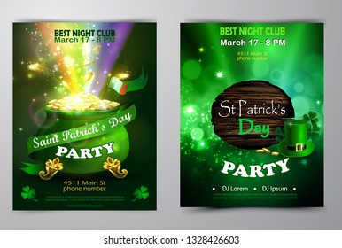 Irish holiday Saint Patrick s Day. Party poster, disco night placard