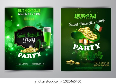 Irish holiday Saint Patrick s Day. Party poster, disco night placard