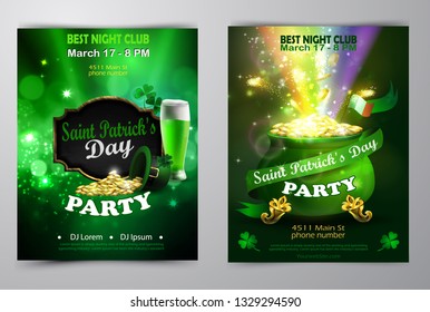 Irish holiday Saint Patrick s Day. Party poster, disco night placard