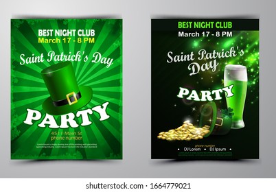 Irish holiday Saint Patrick s Day. Party poster, disco night placard