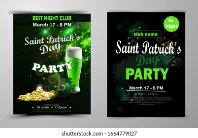 Irish holiday Saint Patrick s Day. Party poster, disco night placard