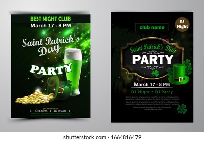 Irish holiday Saint Patrick s Day. Party poster, disco night placard