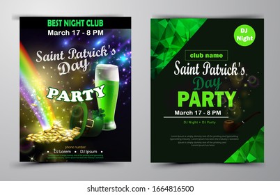 Irish holiday Saint Patrick s Day. Party poster, disco night placard