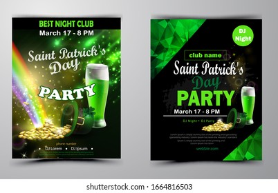 Irish holiday Saint Patrick s Day. Party poster, disco night placard
