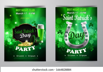 Irish holiday Saint Patrick s Day. Party poster, disco night placard