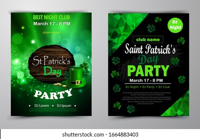 Irish holiday Saint Patrick s Day. Party poster, disco night placard