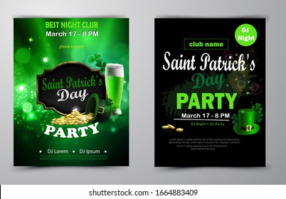Irish holiday Saint Patrick s Day. Party poster, disco night placard