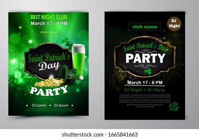 Irish holiday Saint Patrick s Day. Party poster, disco night placard