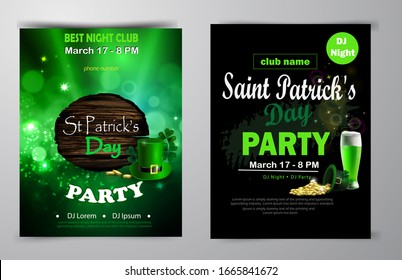 Irish holiday Saint Patrick s Day. Party poster, disco night placard