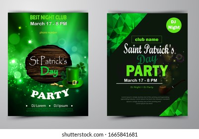 Irish holiday Saint Patrick s Day. Party poster, disco night placard