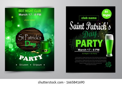 Irish holiday Saint Patrick s Day. Party poster, disco night placard