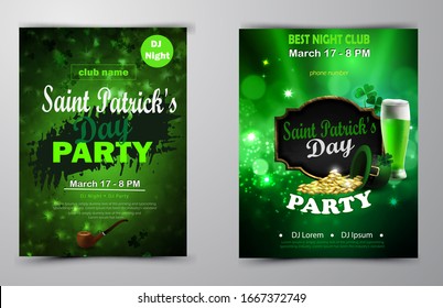 Irish holiday Saint Patrick s Day. Party poster, disco night placard