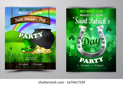 Irish holiday Saint Patrick s Day. Party poster, disco night placard