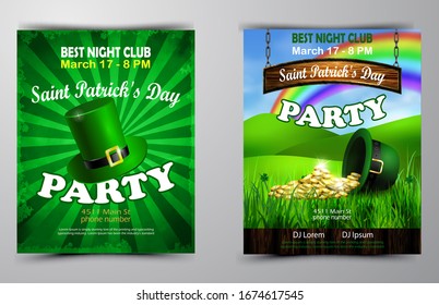 Irish holiday Saint Patrick s Day. Party poster, disco night placard