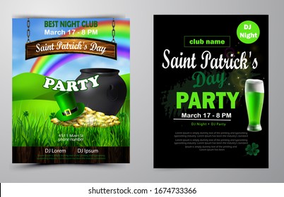 Irish holiday Saint Patrick s Day. Party poster, disco night placard