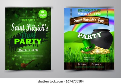 Irish holiday Saint Patrick s Day. Party poster, disco night placard