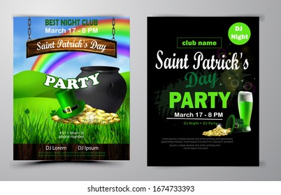 Irish holiday Saint Patrick s Day. Party poster, disco night placard